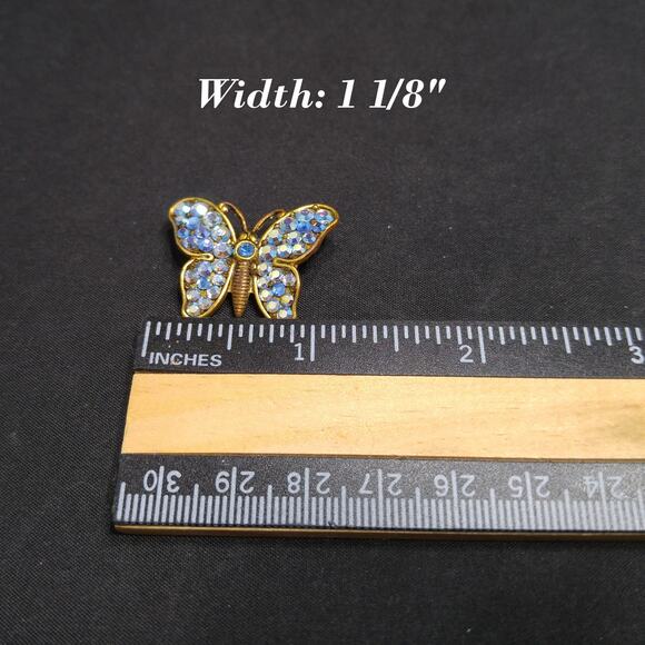 Vintage Small West Germany Butterfly Brooch, Blue AB Rhinestones - 1 1/8 Inch - Picture 10 of 10